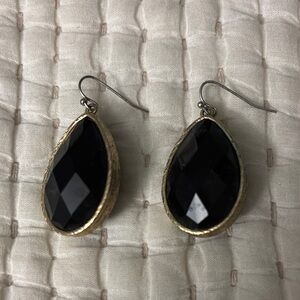 Classic Black and Gold Faceted Teardrop Earrings